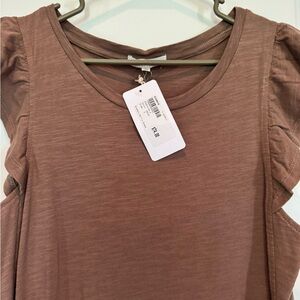 Z Supply Brown Maxi Dress with Ruffled Flutter Sleeves